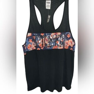 PINK BY VS BLUE FLORAL SEQUIN TANK TOP SZ L